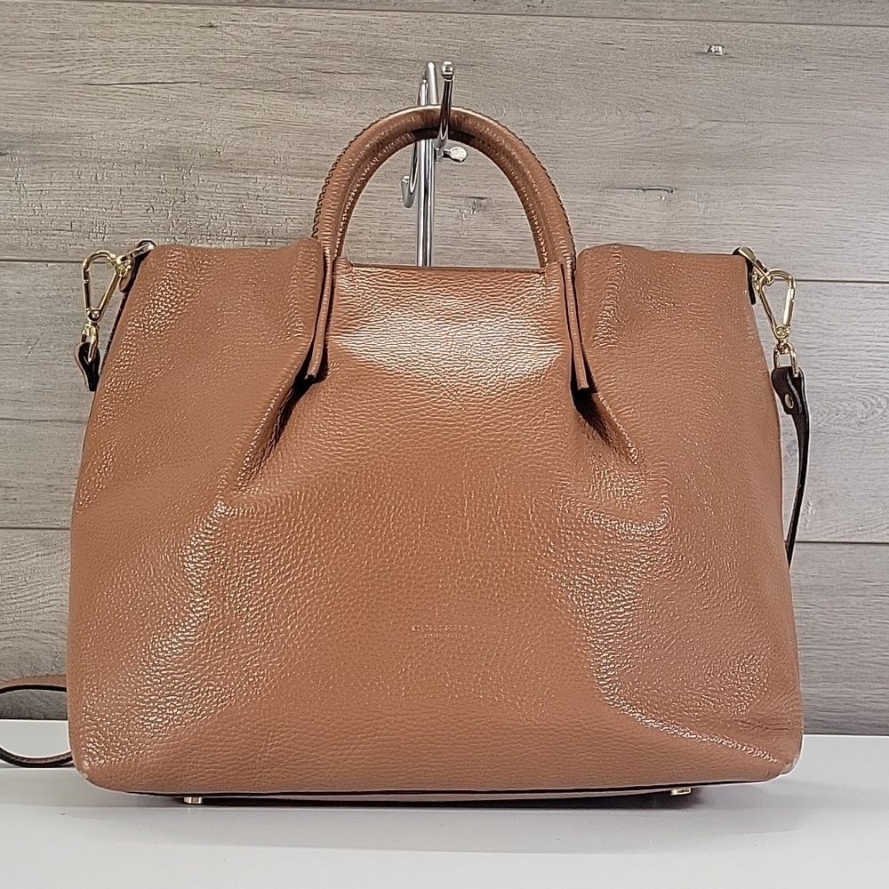 Large Cuoieria Fiorentina Pebbled Tan Leather Top Handle Tote Crossbody Bag